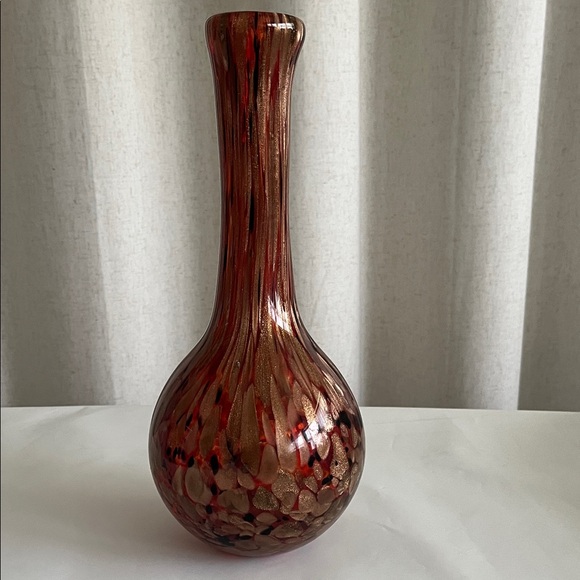 VTG. Murano Art Glass Vase Amber Gold Flakes Hand blown Aventurine Spotted
